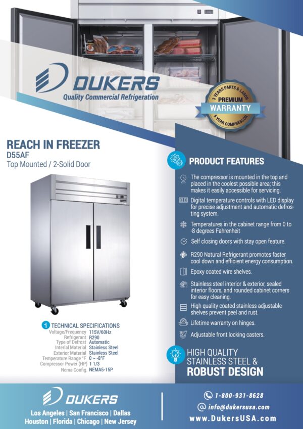 Product Features: D83AF Commercial 3-Door Top Mount Freezer in Stainless Steel