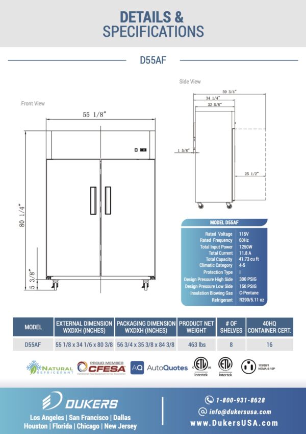 Detils & Specifications: D83AF Commercial 3-Door Top Mount Freezer in Stainless Steel