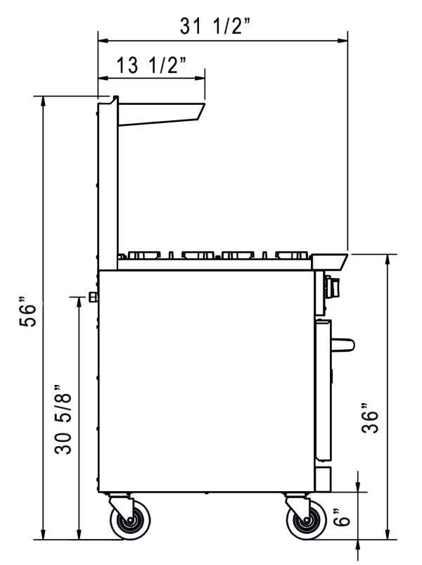 DCR24-4B 24″ Gas Range with Four (4) Open Burners Diagram