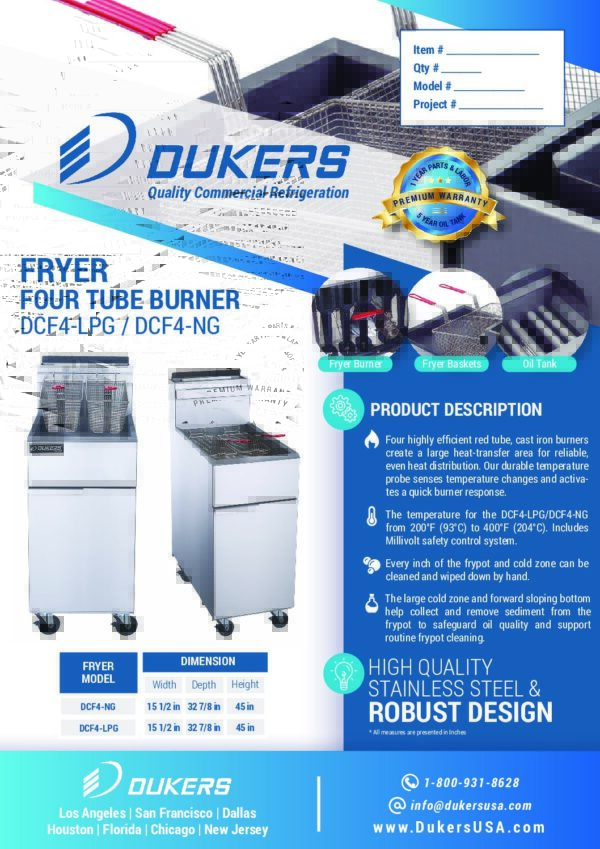 Spec.: DCF4-NG Natural Gas Fryer with 4 Tube Burners