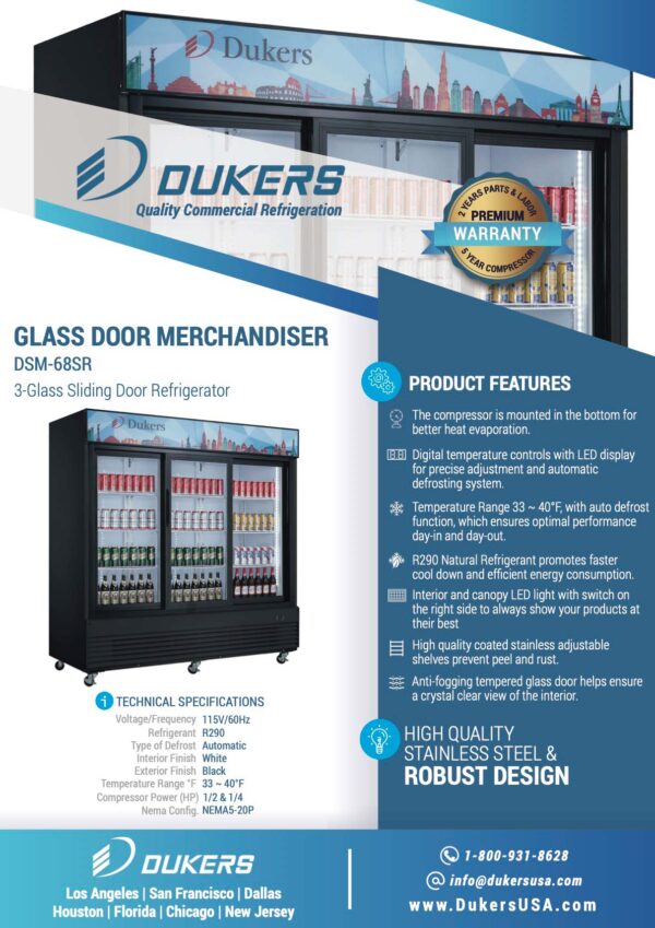 Specification: Commercial Glass Sliding 3-Door Merchandiser Refrigerator