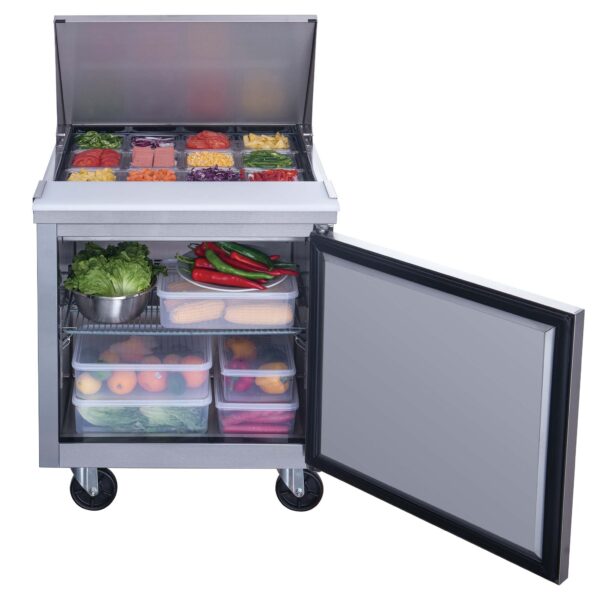 1-Door Commercial Food Prep Table Refrigerator in Stainless Steel with Mega Top