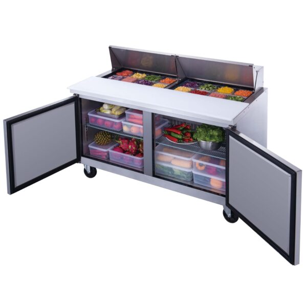 2-Door Commercial Food Prep Table Refrigerator in Stainless Steel