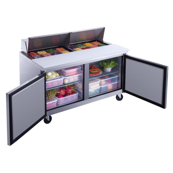 2-Door Commercial Food Prep Table Refrigerator in Stainless Steel