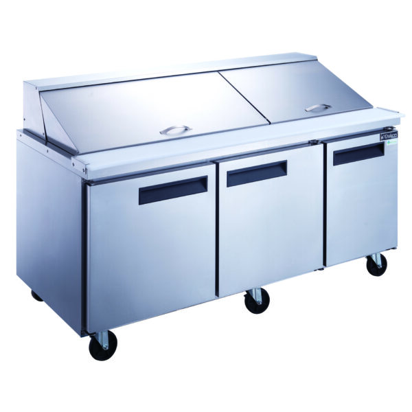 3-Door Commercial Food Prep Table Refrigerator in Stainless Steel with Mega Top