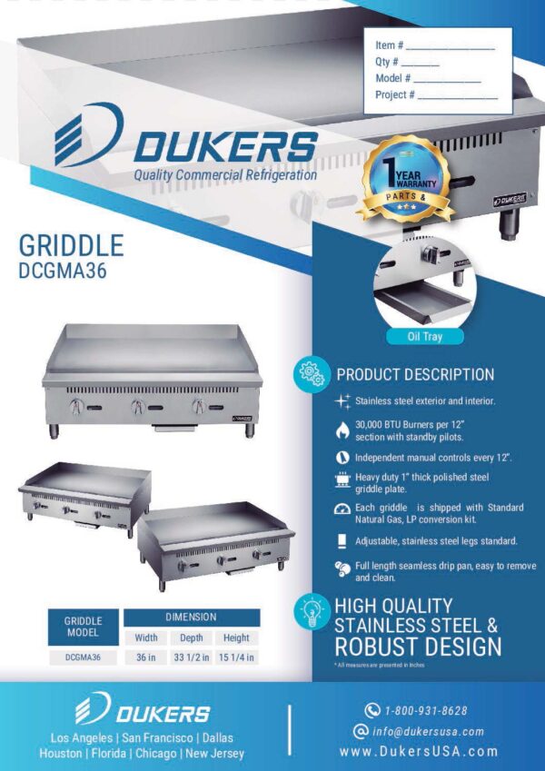 Specification : DCGMA36 36 in. W Griddle with 3 Burners