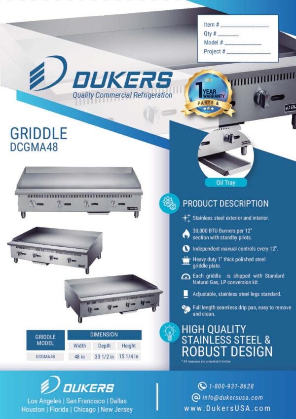 Specification: DCGMA48 48 in. W Griddle with 4 Burners