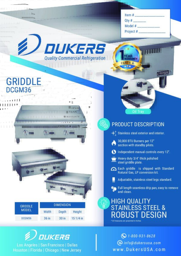 Spec. : DCGM36 36 in. W Griddle with 3 Burners